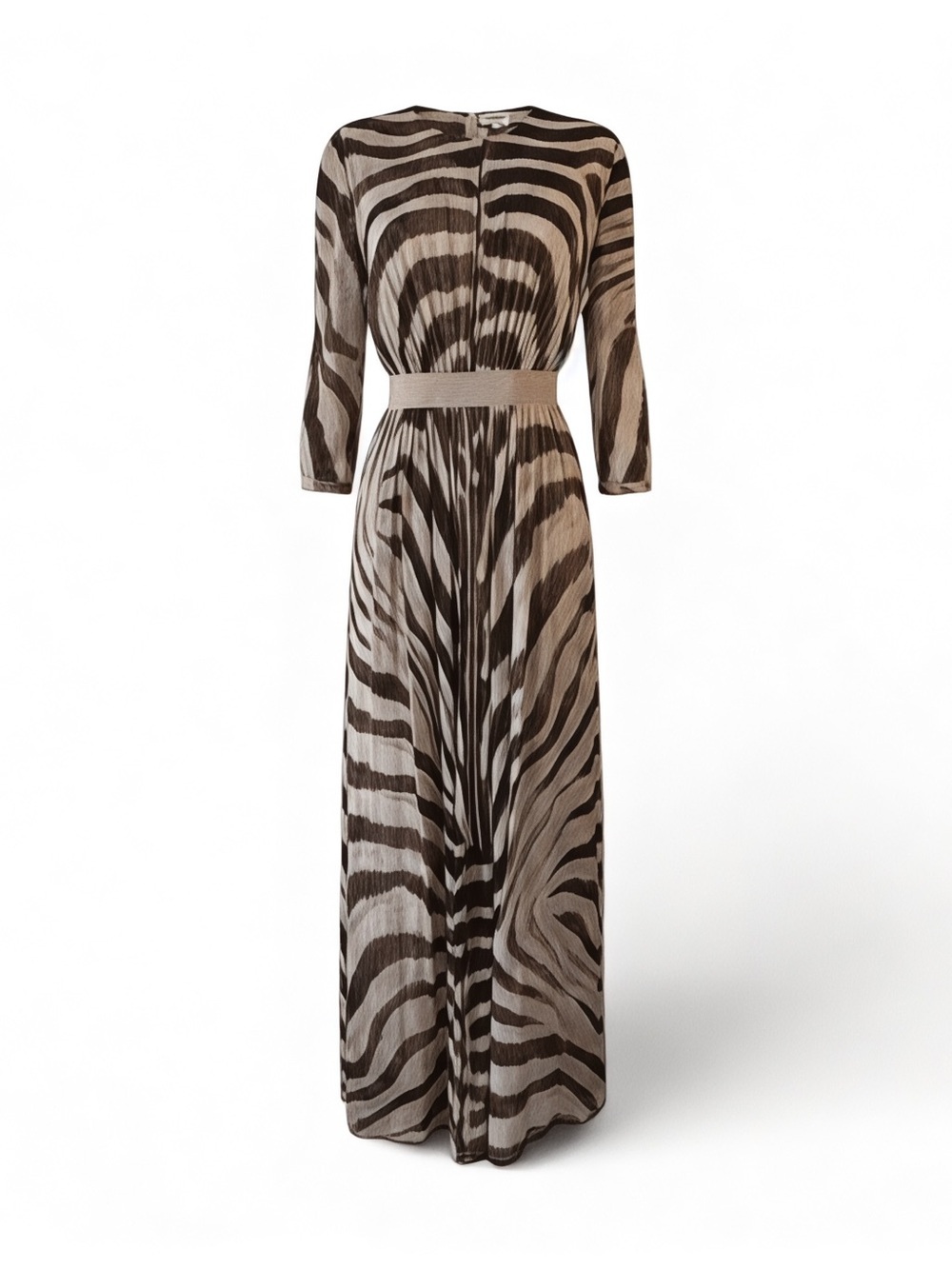 GIAMBATTISTA VALLI ✘ Zebra Print Maxi Dress Long Sleeve Gown Belted Italy, 42, S